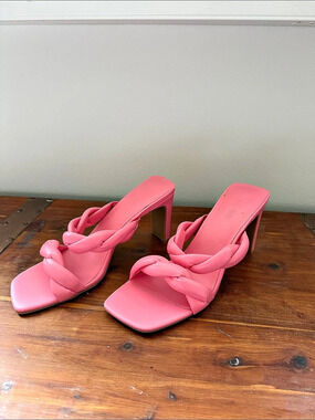 Open Edit Remmy Twist Sandal Braided Heels in Pink